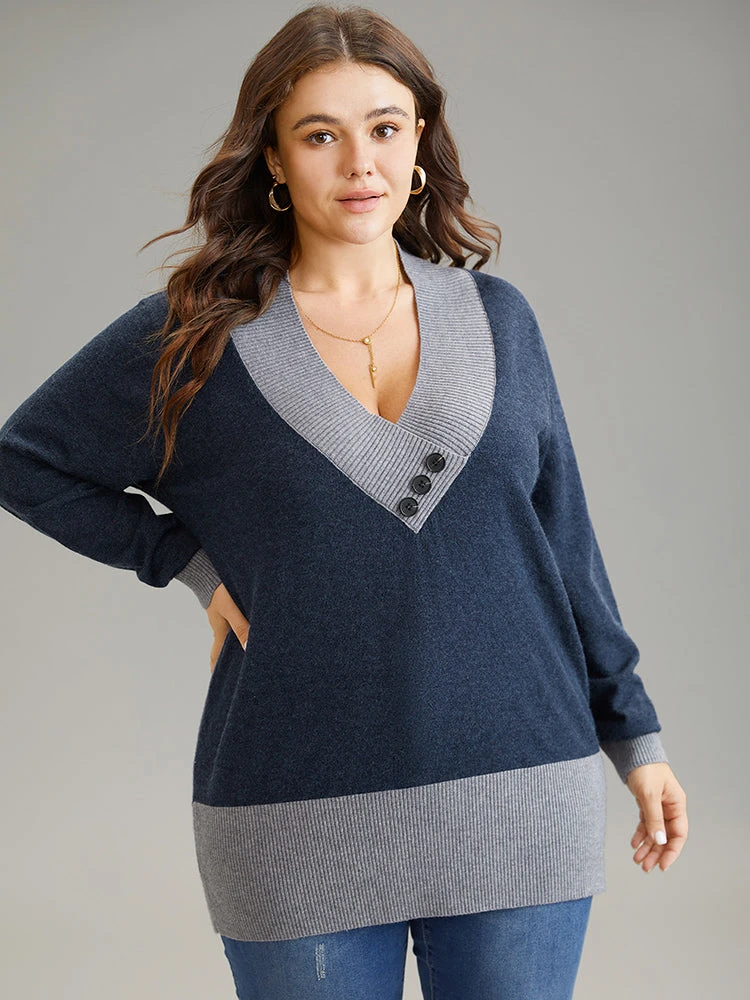 Supersoft Essentials Contrast Deep V Neck Button Detail Pullover 18 Supersoft Essentials Contrast Deep V Neck Button Detail Pullover - Image 16