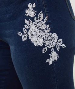 Floral Embroidered Very Stretchy High Rise Jeans -Clothing Shop 903186772 co