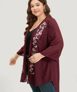 Floral Embroidered Mesh High Low Hem Kimono 11 Floral Embroidered Mesh High Low Hem Kimono -Clothing Shop 903724047 dz