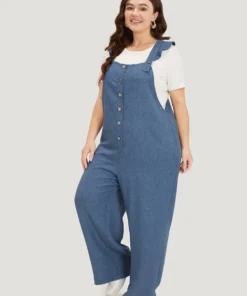 Plain Pocket Button Through Ruffle Trim Overall Jumpsuit -Clothing Shop 904157811 gj