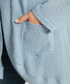 Plain Waffle Knit Pocket Asymmetrical Hem Cover Up -Clothing Shop 905125522 mm