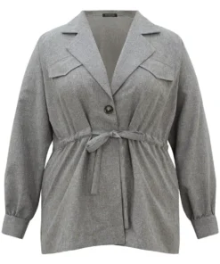 Anti-Wrinkle Plain Pocket Drawstring Button Up Suit Collar Coat -Clothing Shop 905665910 no 1f6cbe2e d836 46c8 a622 bb9a8e243b52