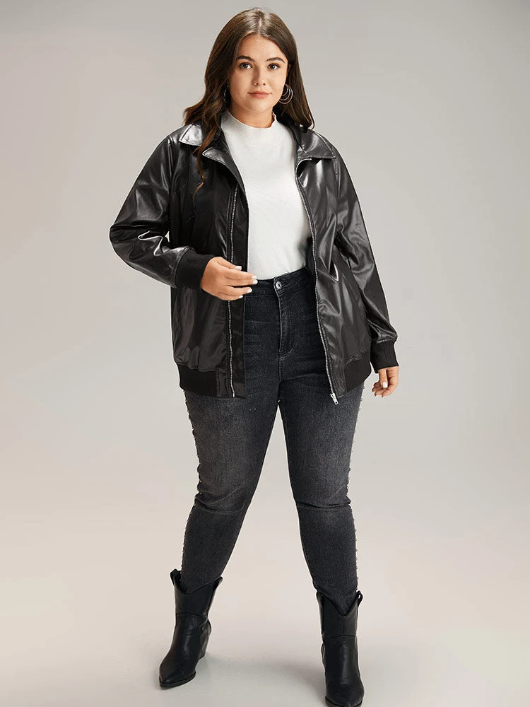 Plain Zipper Fly Rib Knit Patchwork Jacket 6 Plain Zipper Fly Rib Knit Patchwork Jacket - Image 4