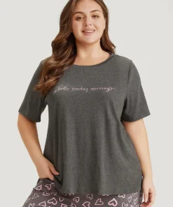 Contrast Letter Heather Sleep Top