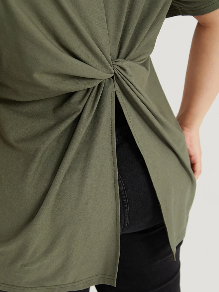 Solid Twist Back V Neck Short Sleeve T-shirt 7 Solid Twist Back V Neck Short Sleeve T-shirt - Image 5