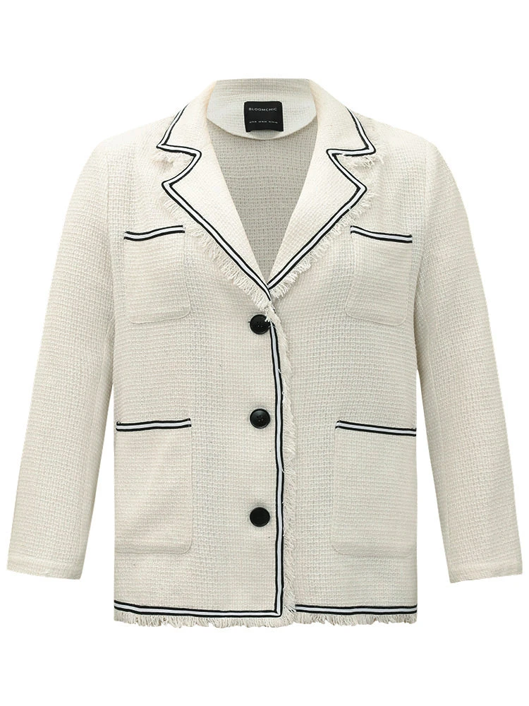 Lapel Collar Tweed Contrast Fuzzy Trim Blazer 13 Lapel Collar Tweed Contrast Fuzzy Trim Blazer - Image 11