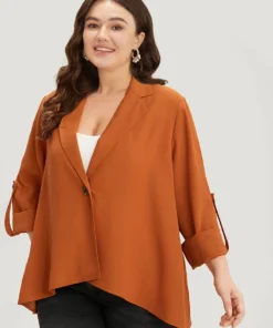 Plain Button Up Tab Sleeve High Low Hem Blazer -Clothing Shop 907023321 iw 82d7c15b a2c3 4fd4 ba58 82bbdfd1ad48