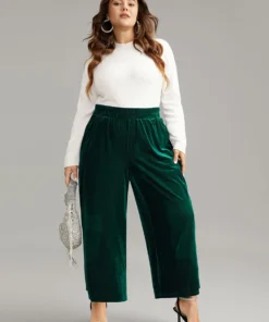 Solid Textured Velvet Elastic Waist Gathered Pants -Clothing Shop 907270065 gy