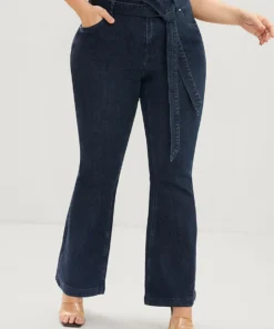 Bootcut Slightly Stretchy High Rise Dark Wash Belted Jeans