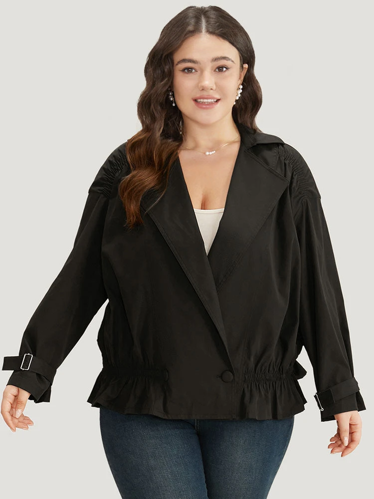 Shirred Lapel Collar Metal Buckle Button Up Coat 3 Shirred Lapel Collar Metal Buckle Button Up Coat