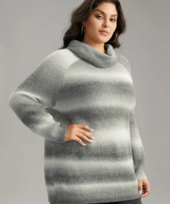 Turtleneck Ombre Heather Raglan Sleeve Pullover -Clothing Shop 908108073 ta