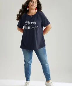 Christmas Print Round Neck T-shirt 31 Christmas Print Round Neck T-shirt -Clothing Shop 908832335 rp