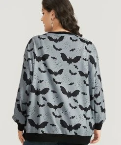 Halloween Bat Print Pocket Button Up Rib Knit Coat -Clothing Shop 908880188 gq 5f1fb1d9 697c 45d6 87b1 e35aa18ebf35