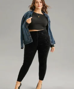 Velvet Silhouette Floral Print High Rise Leggings -Clothing Shop 909171362 nt