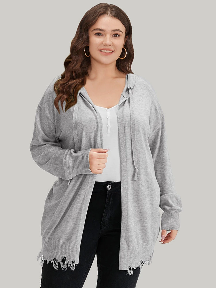 Supersoft Essentials Solid Hooded Raw Hem Drawstring Cardigan 8 Supersoft Essentials Solid Hooded Raw Hem Drawstring Cardigan - Image 6