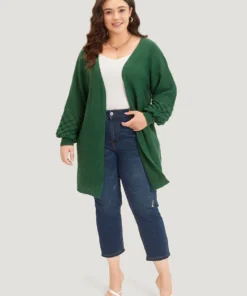 Plain Geo Eyelet Lantern Sleeve Cardigan -Clothing Shop 909640636 mm