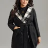 Plaid Hooded Belted Bowknot Tunic Coat -Clothing Shop 910229353 rf