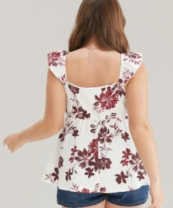 Floral Print Babydoll Ruffles Trim Cami Top -Clothing Shop 910414456 mf