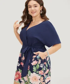 Floral Pocket Batwing Sleeve Surplice Neck Romper 19 Floral Pocket Batwing Sleeve Surplice Neck Romper -Clothing Shop 910665377 my
