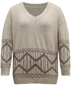 Supersoft Essentials Geometric Graphic V Neck Pullover -Clothing Shop 910725665 ed