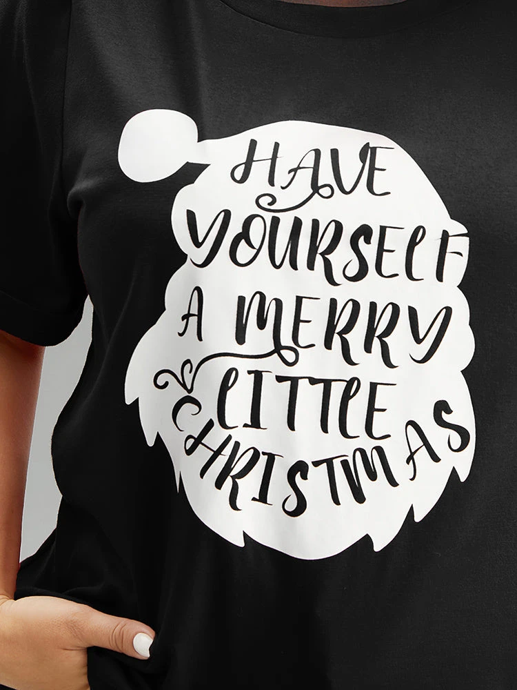 Christmas Print Round Neck Roll Sleeve T-shirt 15 Christmas Print Round Neck Roll Sleeve T-shirt - Image 13