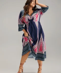 Bandana Geometric Print Drawstring Ruched Dress -Clothing Shop 911136903 ev