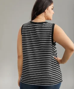 V Neck Striped Contrast Trim Tank Top -Clothing Shop 911156800 be