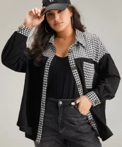 Houndstooth Patchwork Pocket Button Through Corduroy Coat -Clothing Shop 911387733 qk 240c5e80 622b 4ad3 9ab0 4a27cda6ae54