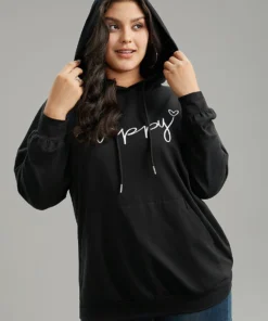 Positive Slogans Print Kangaroo Pocket Hooded Sweatshirt -Clothing Shop 911485691 ya