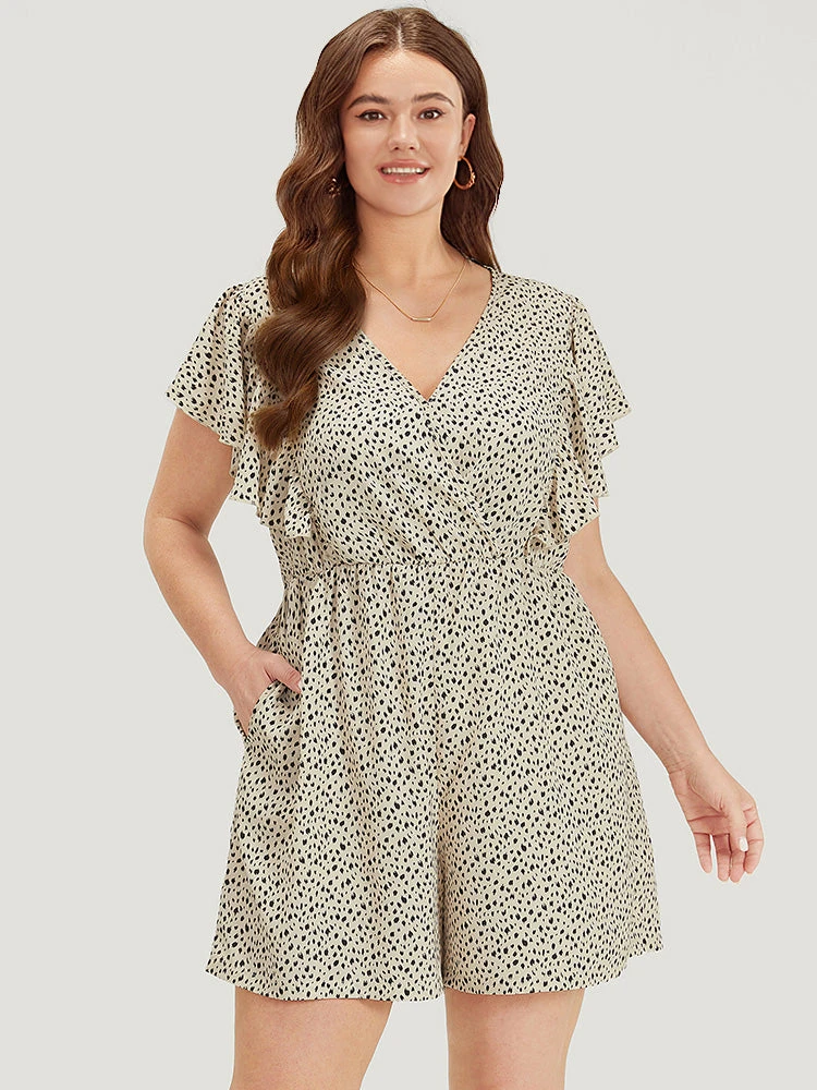 Leopard Ruffle Cap Sleeve V Neck Pocket Jumpsuit 7 Leopard Ruffle Cap Sleeve V Neck Pocket Jumpsuit - Image 5