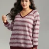 Striped Ombre Rib Knit Elastic Cuffs Sweatshirt