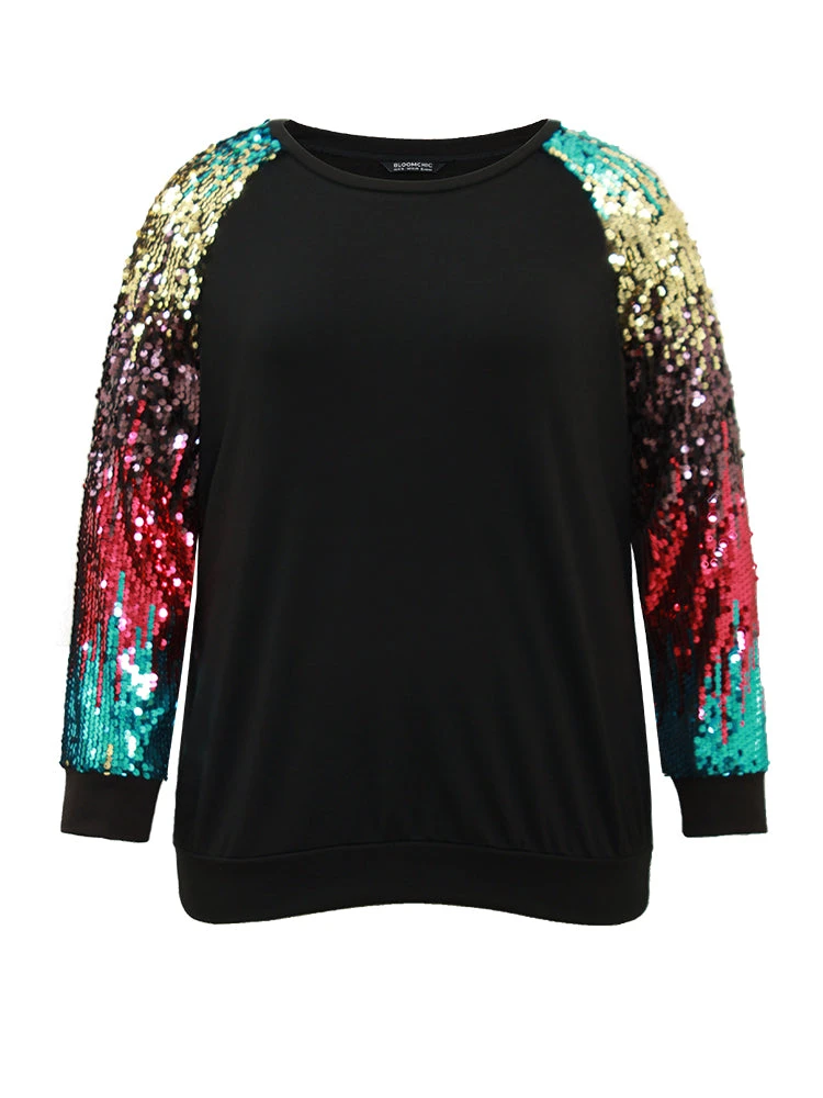 Rainbow Sequin Patchwork Raglan Sleeve Sweatshirt 7 Rainbow Sequin Patchwork Raglan Sleeve Sweatshirt - Image 5