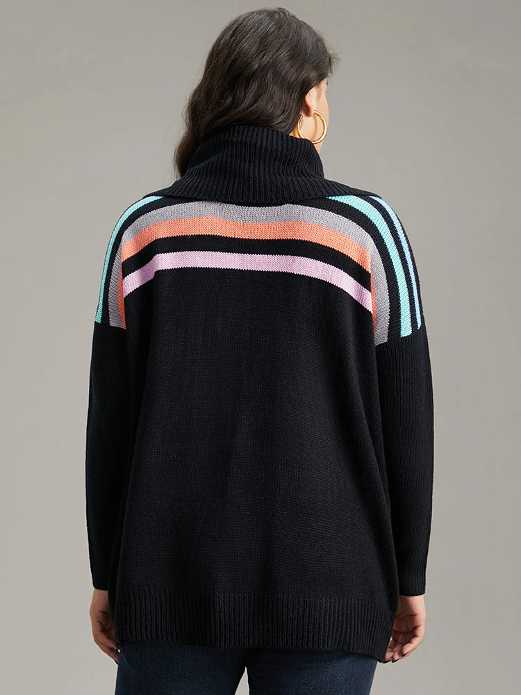 Rainbow Striped Turtle Neck Drop Shoulder Pullover 4 Rainbow Striped Turtle Neck Drop Shoulder Pullover - Image 2