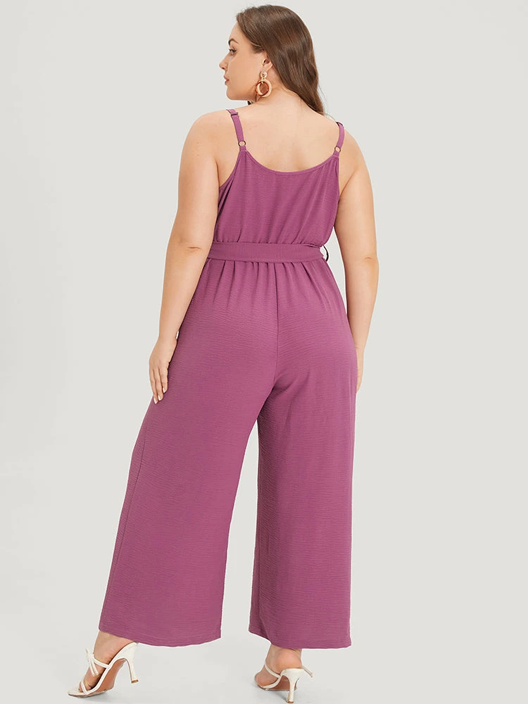 Plain Split Front Pocket Surplice Neck Belted Jumpsuit 6 Plain Split Front Pocket Surplice Neck Belted Jumpsuit - Image 4