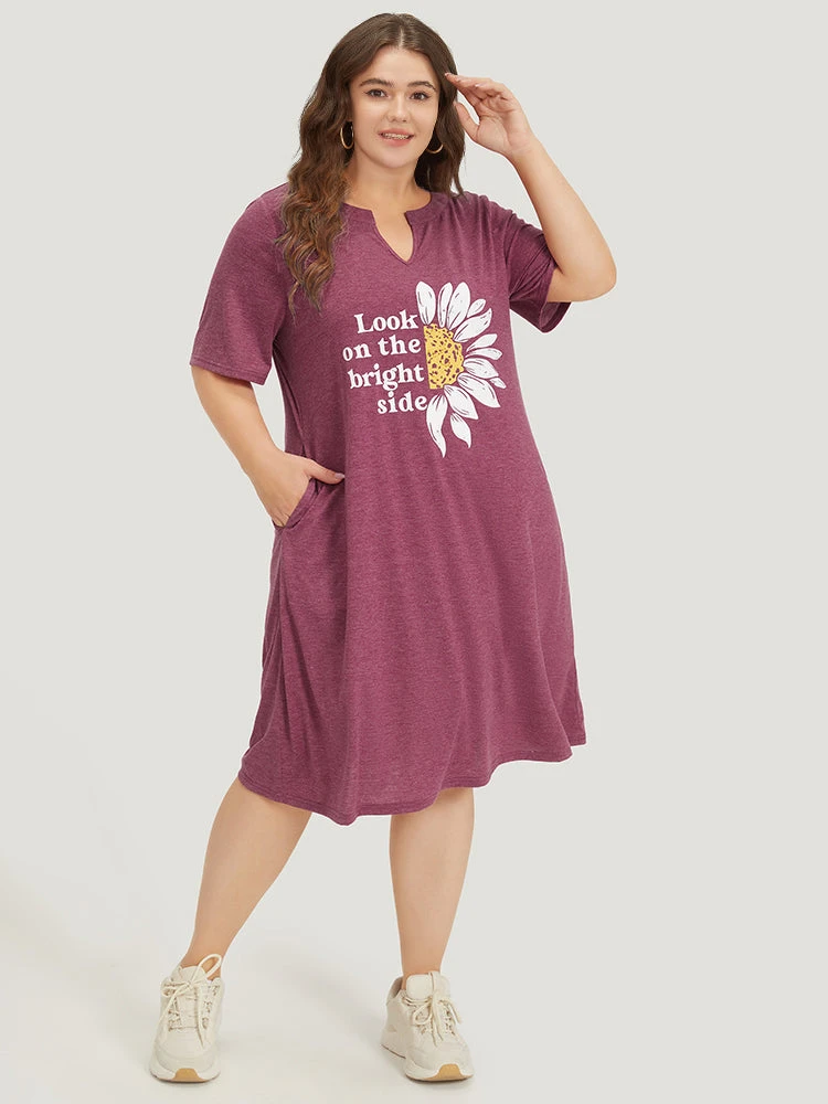 Supersoft Essentials Slogan & Sunflower Print Notched Pocket Dress 5 Supersoft Essentials Slogan & Sunflower Print Notched Pocket Dress - Image 3