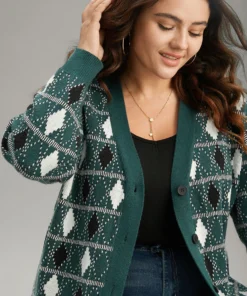 Supersoft Essentials Christmas Contrast Geometric Cardigan -Clothing Shop 913009887 ja