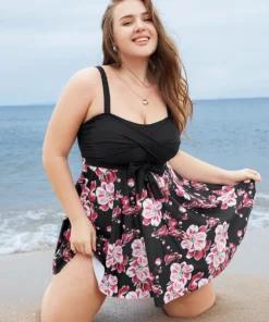 Floral Print Knotted Twist Front A Line Swim Dress -Clothing Shop 913066791 wm 8daac4d1 c42d 41b0 ae59 ce14a3915396