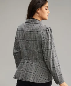 Plaid Suit Collar Button Up Blazer -Clothing Shop 913122759 yy