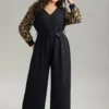 Leopard Patchwork Wrap Buckle Detail Belted Jumpsuit -Clothing Shop 913449945 xk