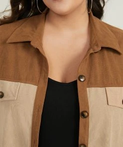 Two Tone Button Through Patchwork Coat -Clothing Shop 913453158 fr