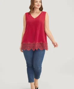 Solid Pleated Front Lace Hem Tank Top 10 Solid Pleated Front Lace Hem Tank Top -Clothing Shop 91367870 tk