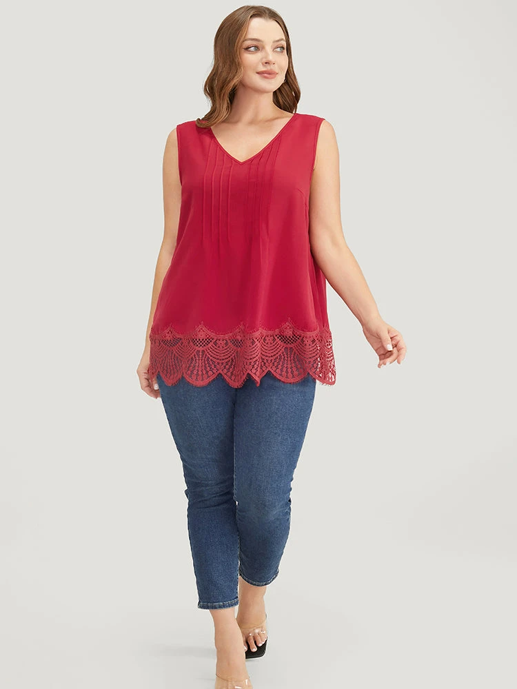 Solid Pleated Front Lace Hem Tank Top 5 Solid Pleated Front Lace Hem Tank Top - Image 3