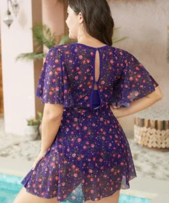 Ditsy Floral Ruffle Sleeve Cut Out Swim Dress -Clothing Shop 914658797 pr