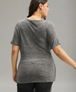 Plain Bowknot Front Heather T-shirt 10 Plain Bowknot Front Heather T-shirt -Clothing Shop 914876627 hl