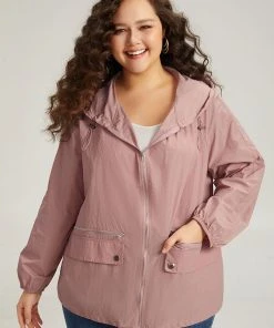 Plain Hooded Pocket Zipper Fly Drawstring Jacket -Clothing Shop 915217291 ez