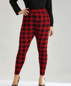 Plaid Elastic Waist High Rise Skinny Leggings -Clothing Shop 916449003 av