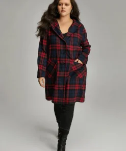 Plaid Button Through Pocket Hooded Coat -Clothing Shop 916931282 xd