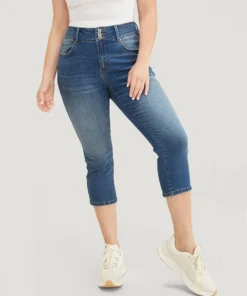 Very Stretchy High Rise Medium Wash Cropped Jeans -Clothing Shop 916951096 pt