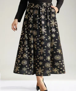 Snowflake Glitter Elastic Waist Pocket A-line Skirt -Clothing Shop 917004233 lq