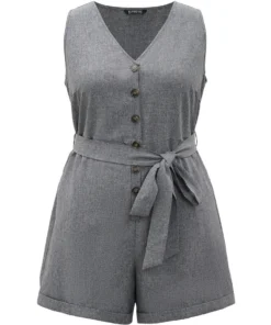 Plain Belted Button Through Roll Hem Tank Jumpsuit 19 Plain Belted Button Through Roll Hem Tank Jumpsuit -Clothing Shop 917490627 xp